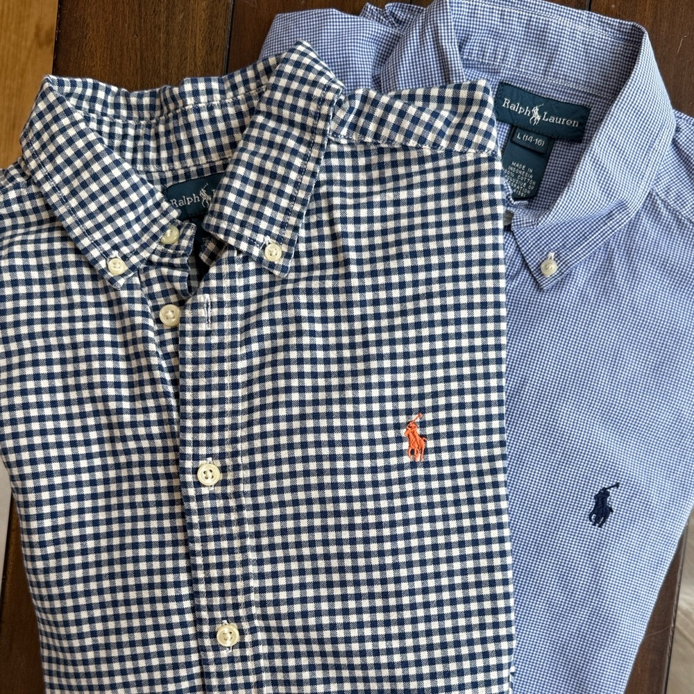 2 Boys’ Ralph Lauren-Blue and White Gingham Shirts